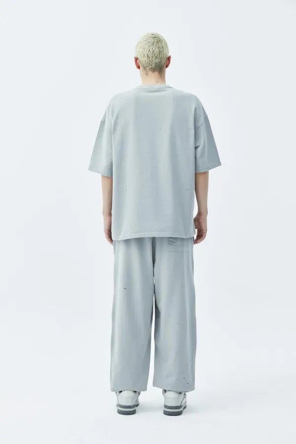 Delik Detaylı Oversize Eşofman Takım Gri