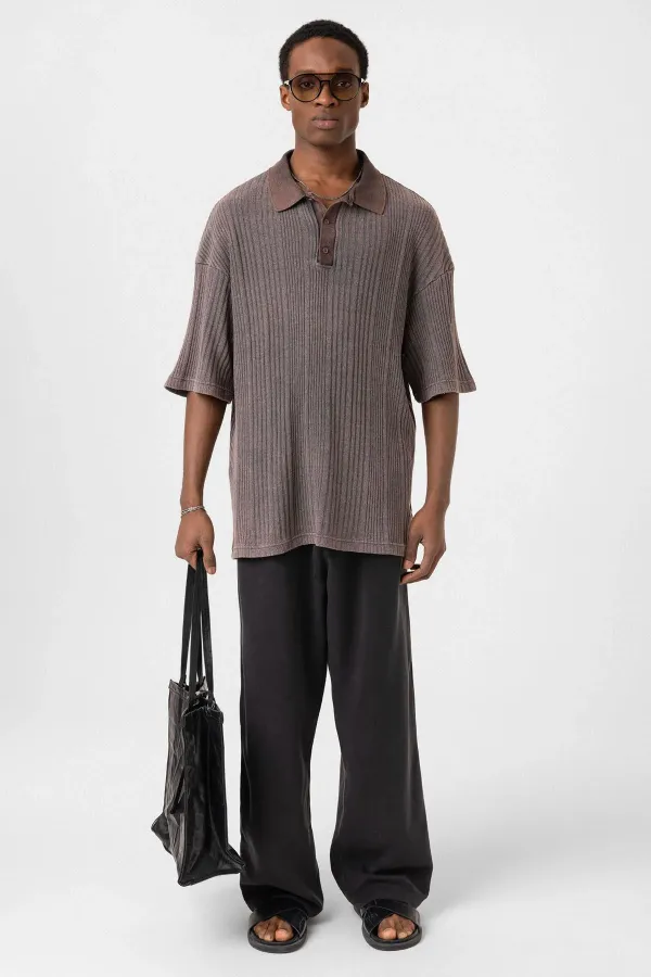 Polo Yaka Oversize Triko Kahve