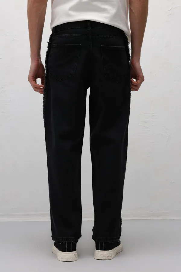 Yan Dikiş Detaylı Baggy Jean Siyah