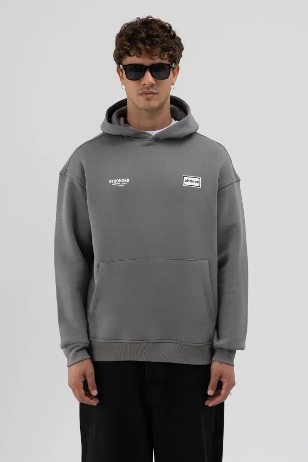 Oversize Arka Baskılı Sweatshirt Füme