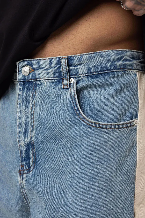 Baggy Fit Jeans with Side Stripes, Light Blue Melange