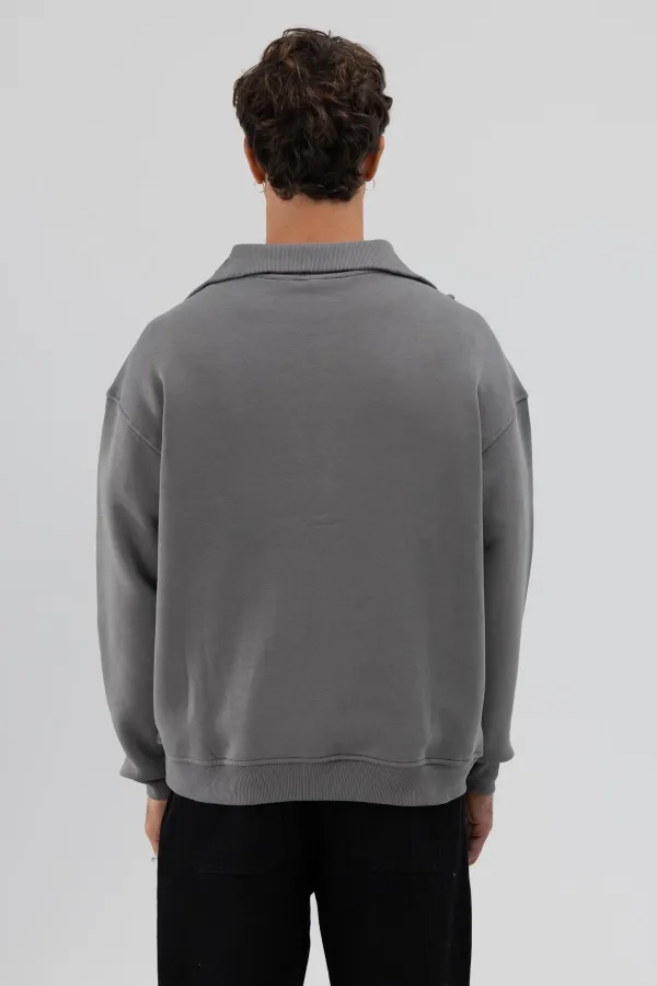 Sweat-shirt basique à fermeture éclair, gris foncé