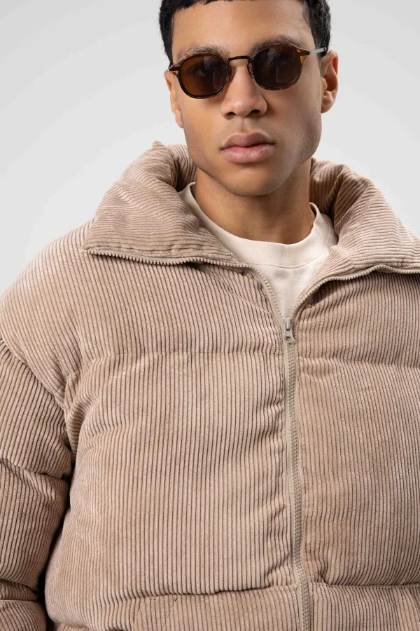 Doudoune oversize en velours beige