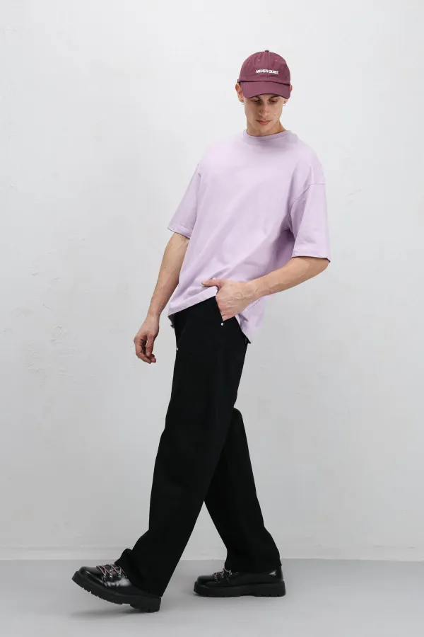 T-shirt basique oversize à col rond lilas