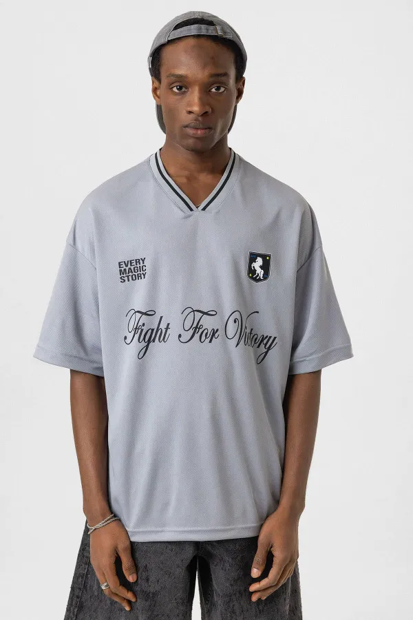 Baskılı Oversize Forma Tişört Gri