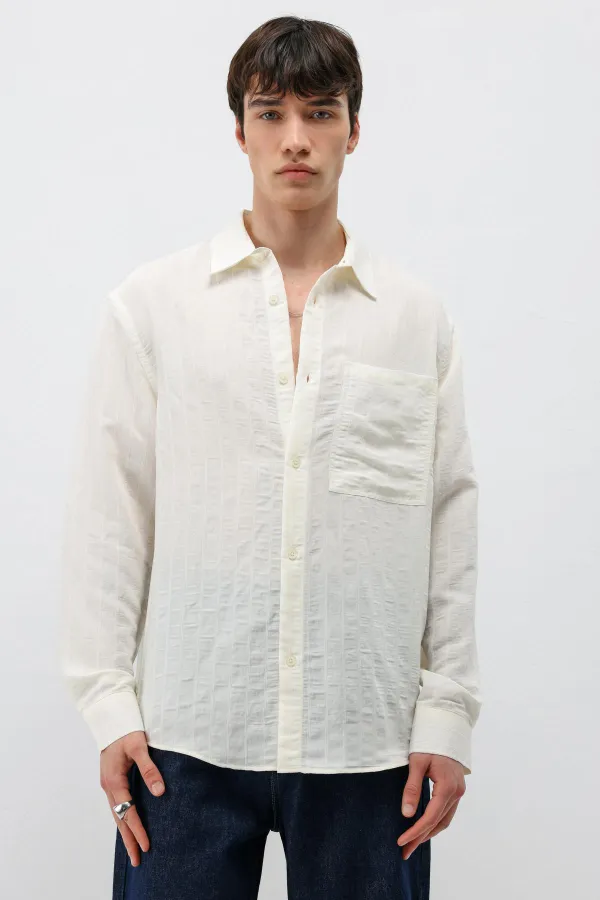 Chemise blanche oversize rayée en modal