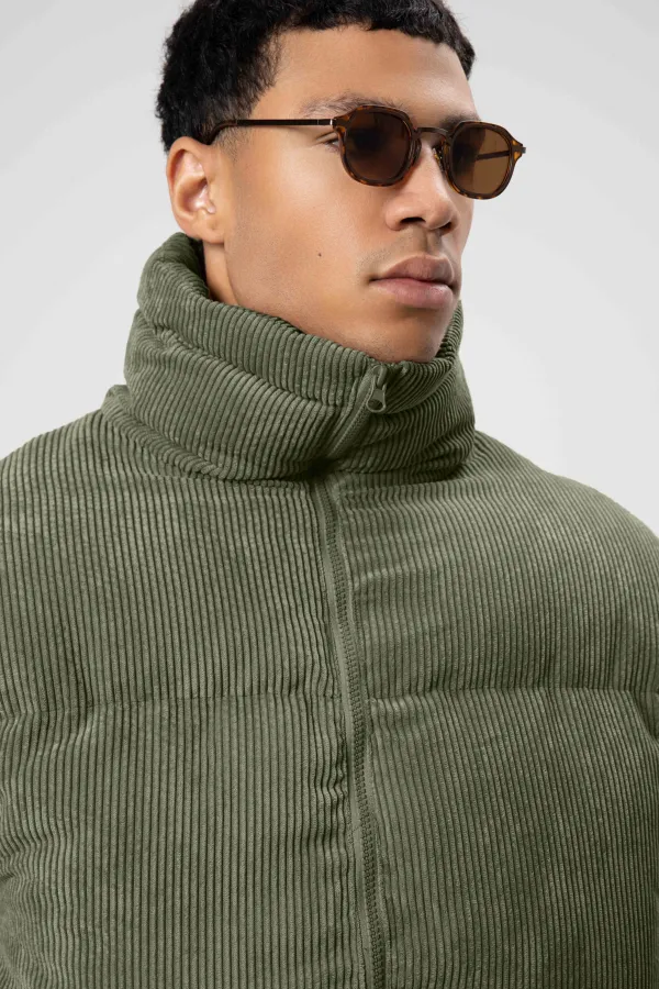 Doudoune oversize en velours kaki