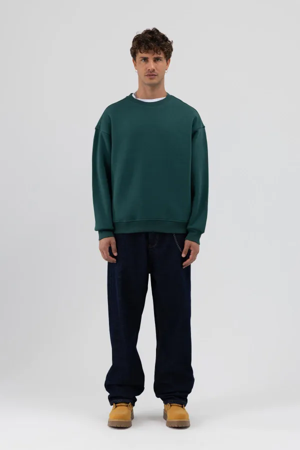 Basic Bisiklet Yaka Oversize Sweatshirt Nefti