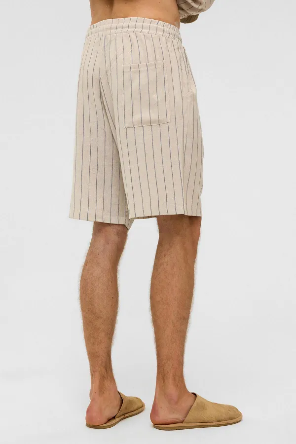 Oversize Striped Linen Shorts Indigo