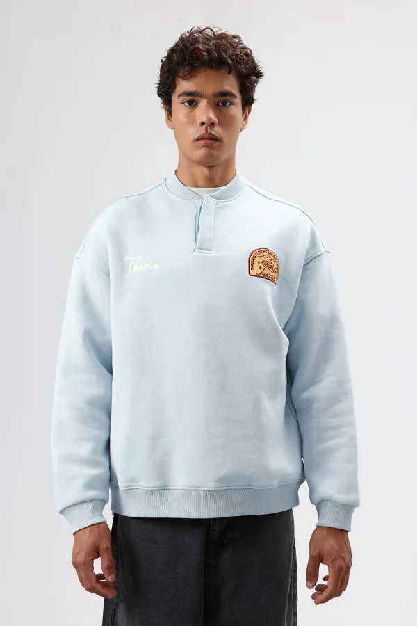 Oversize Crew Neck Printed Sweatshirt Baby Blue