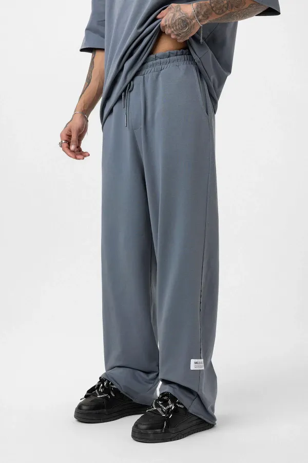 Etiket Detaylı Oversize Eşofman Takım Füme