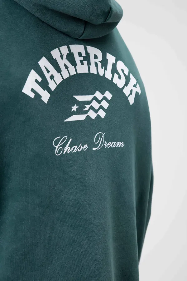 Oversize Yıkamalı Boxy Fit Kapüşonlu Sweatshirt Nefti