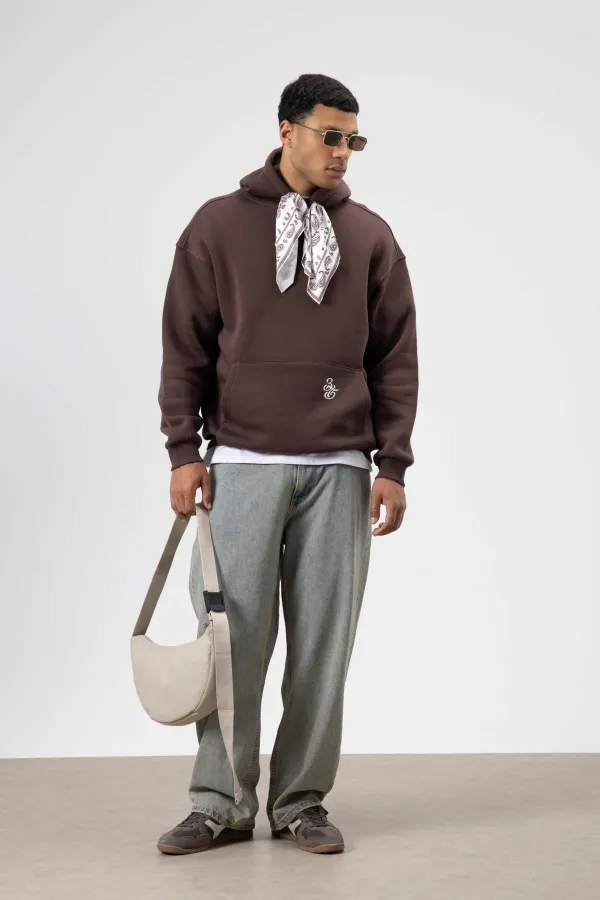 Oversize Hooded Sweatshirt with Scarf Detail, Brown