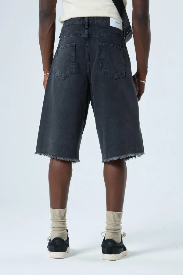 Oversize Bermuda Denim Şort Siyah