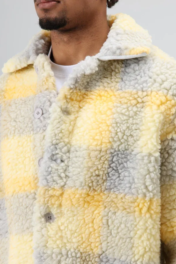 Veste oversize en peluche à carreaux jaune