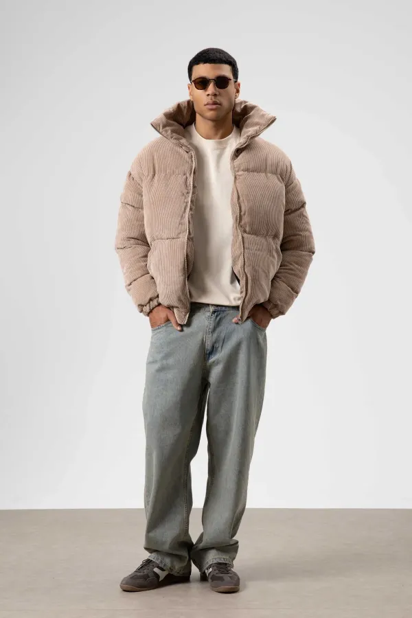 Doudoune oversize en velours beige