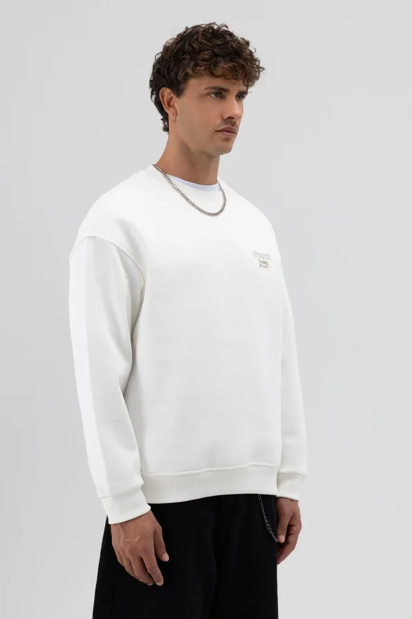 Sweat-shirt oversize à col rond imprimé, écru