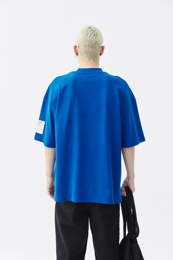 Balıkçı Yaka Etiket Detaylı Oversize Tişört - Açık Füme Saks