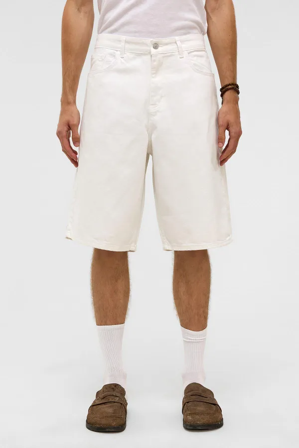 Oversize Bermuda Denim Shorts, Ecru
