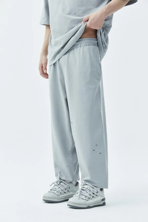 Delik Detaylı Oversize Eşofman Takım Gri