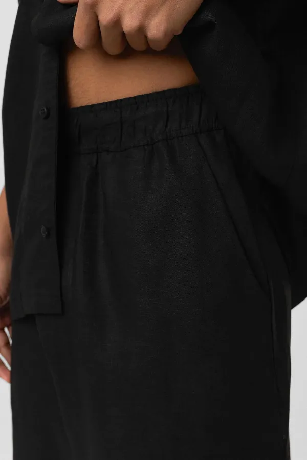 Oversize Keten Şort Siyah