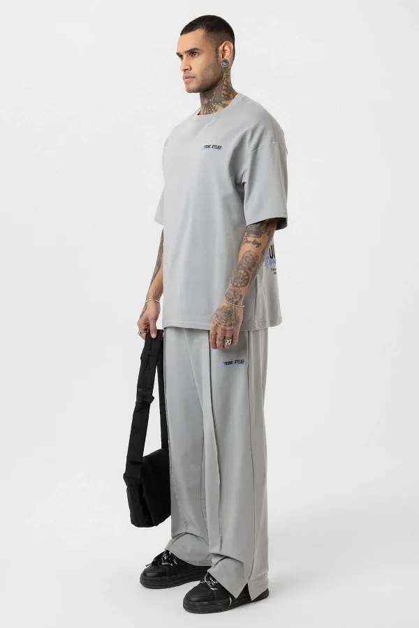 Paça Yırtmatçlı Oversize  Eşofman Takım Gri