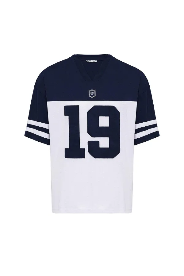 Baskılı Oversize Forma Tişört İndigo