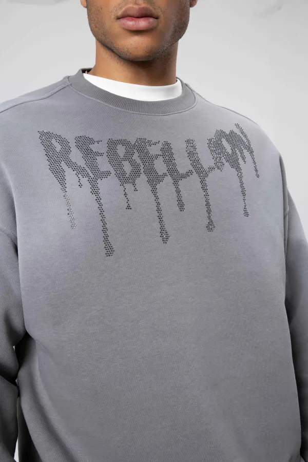 Sweat-shirt oversize imprimé délavé, gris foncé