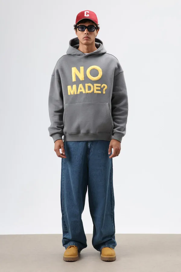 Sweat à capuche imprimé oversize, gris foncé