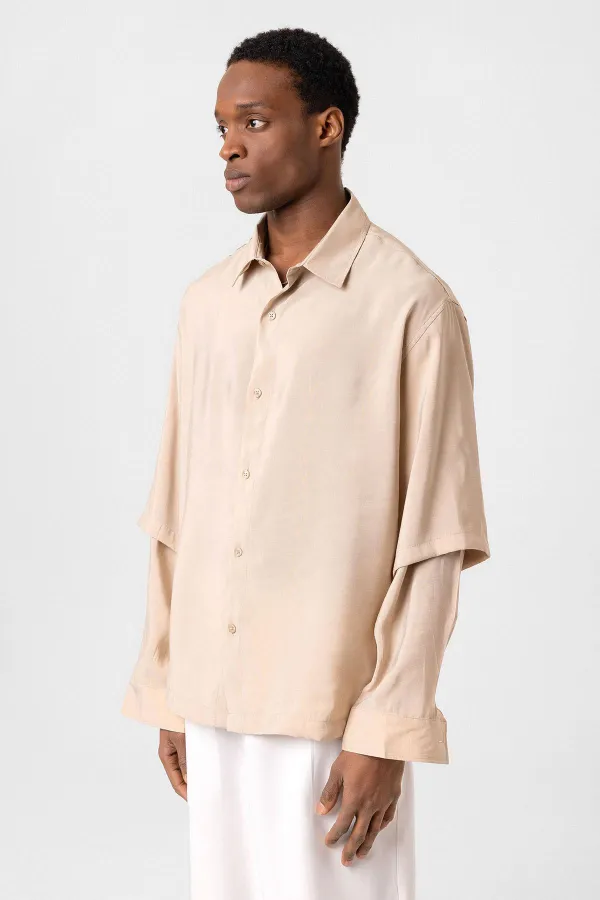 Chemise oversize à manches doubles, beige
