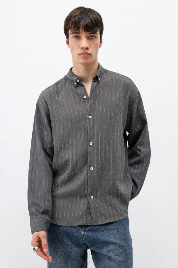 Chemise rayée oversize anthracite