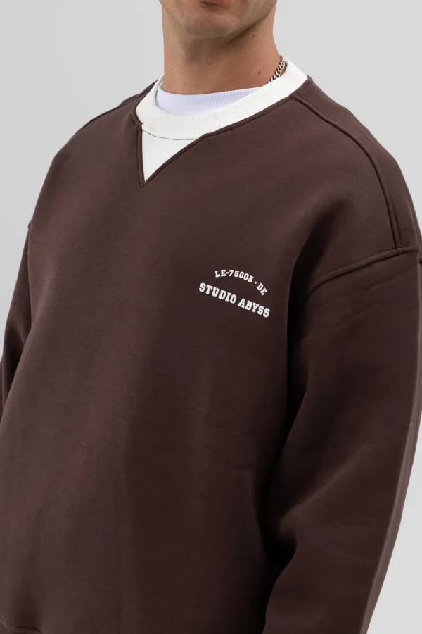 Sweat-shirt oversize à col rond imprimé, marron