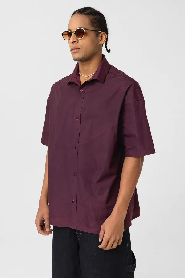 Oversize Washed Poplin Shirt, Burgundy