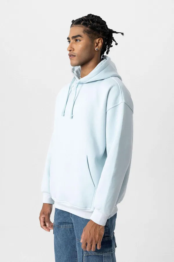 Sweat à capuche basique oversize délavé bleu ciel