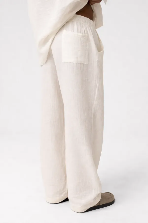 Baggy Fit Müslin Keten Pantolon Naturel