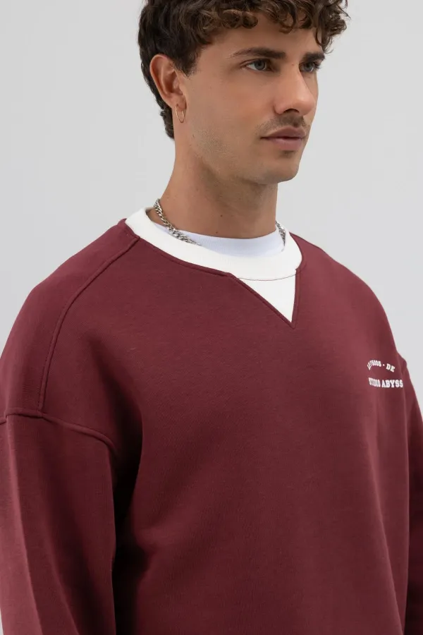 Sweat-shirt oversize à col rond imprimé bordeaux