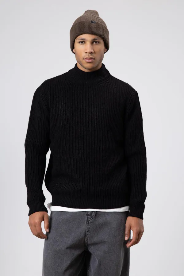 Yarım Balıkçı Yaka Triko Kazak Siyah