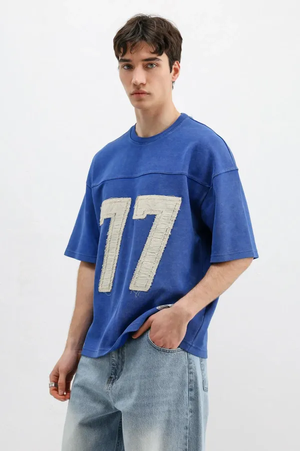 Numara Baskılı Oversize Tişört Saks