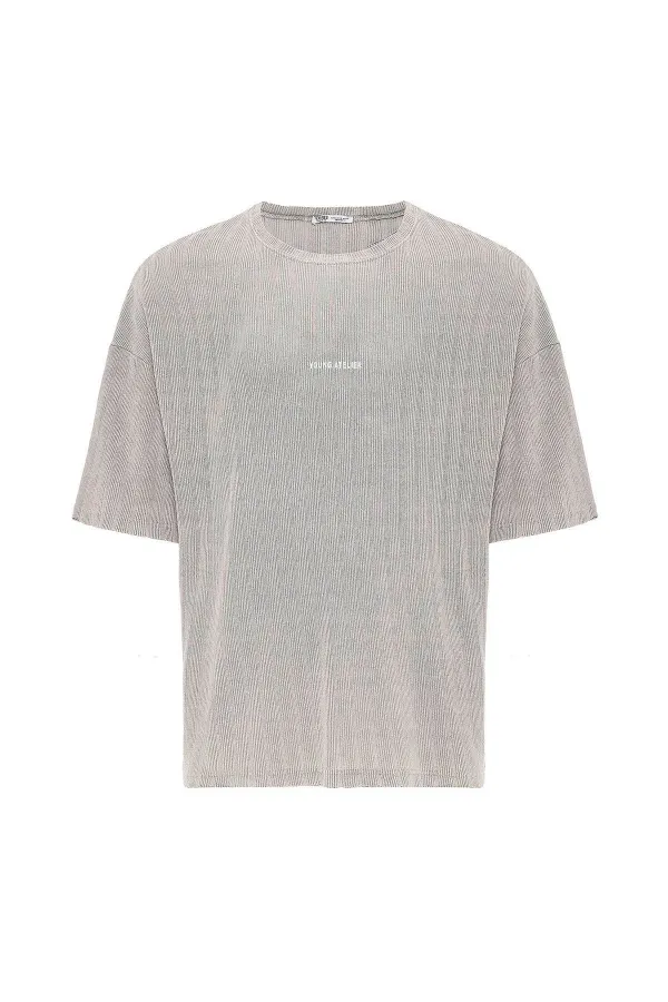 Yıkamalı Arka Baskılı Oversize Tişört Taş