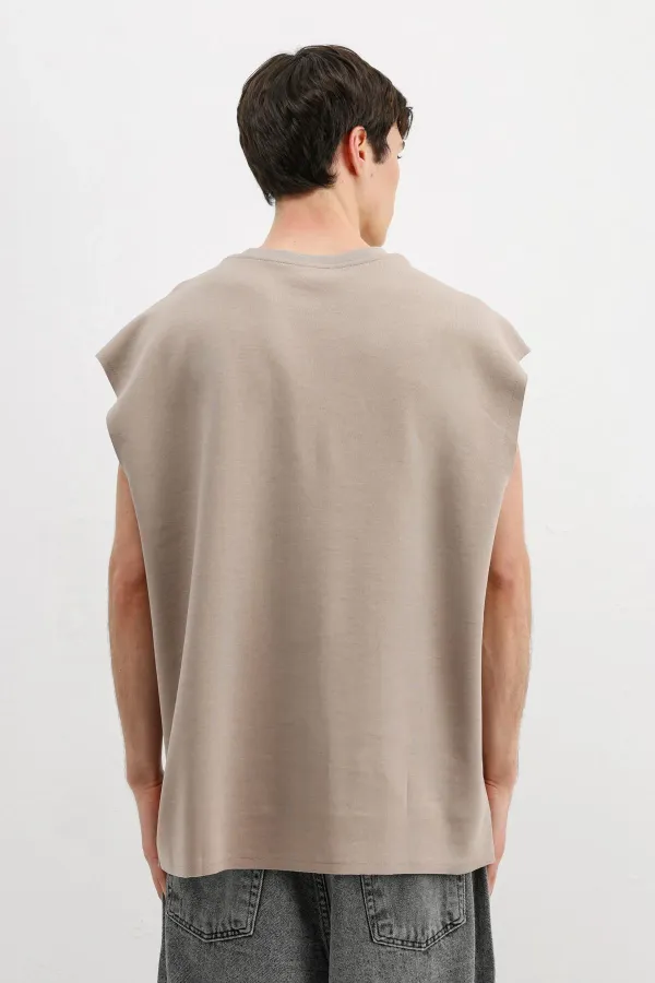 T-shirt basique oversize sans manches, couleur vison