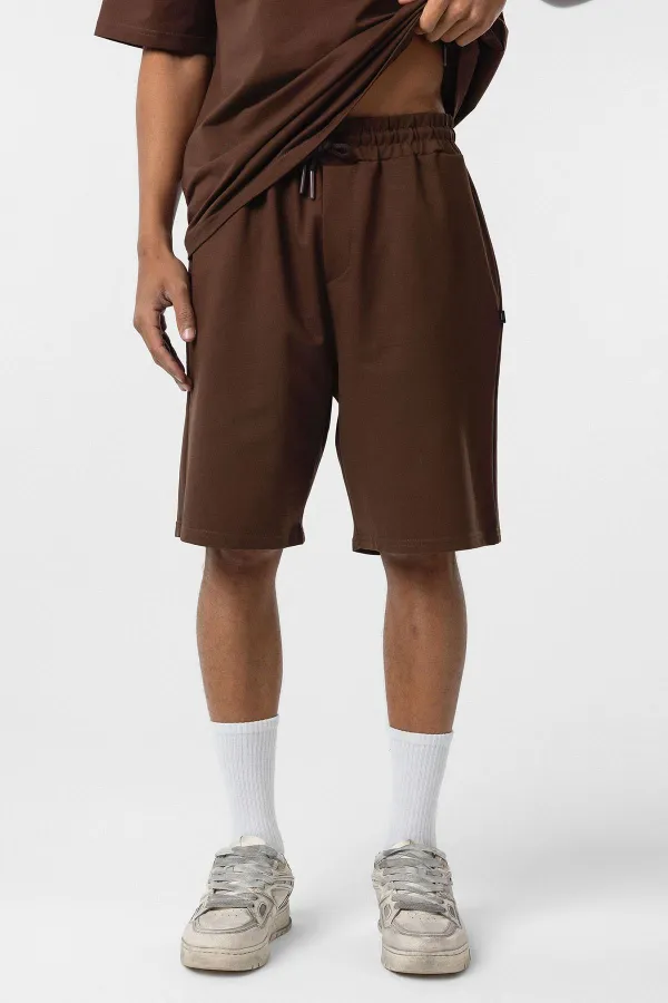 Basic Oversize Şort Takım Kahve