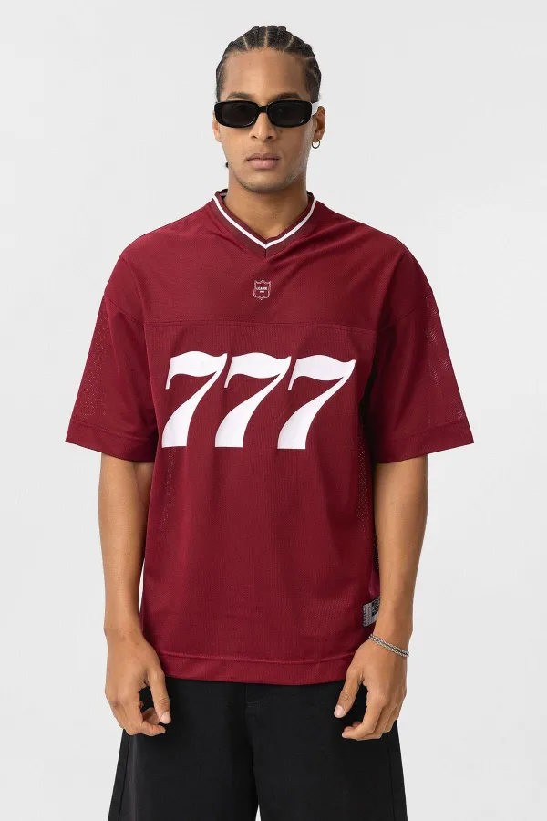 Oversize V-Neck Jersey T-Shirt Burgundy
