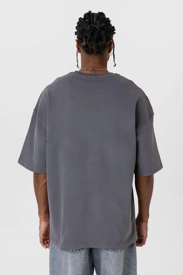 T-shirt basique oversize à col rond anthracite