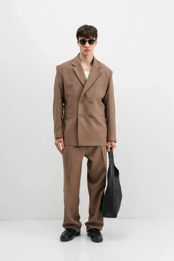 Costume croisé oversize en vison foncé