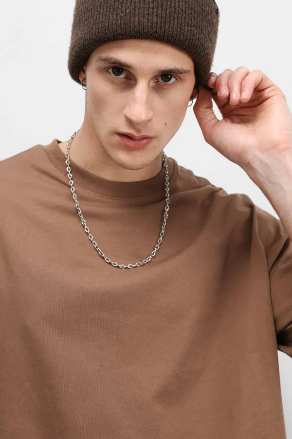 T-shirt basique oversize à col rond, marron