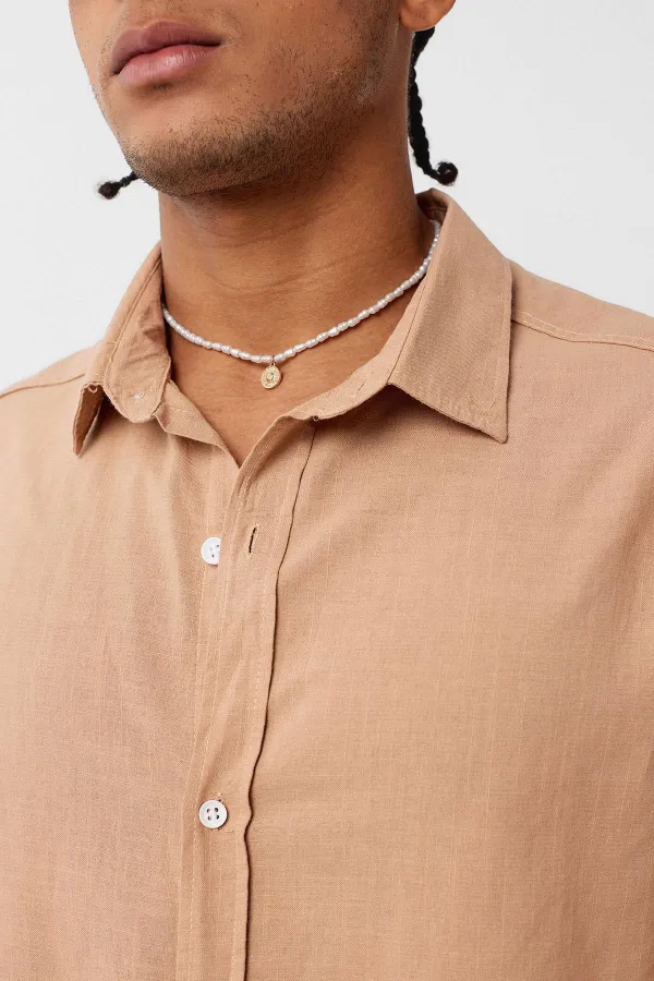 Basic Oversize Pamuk Keten Gömlek Camel Basic Oversize Pamuk Keten Gömlek Camel