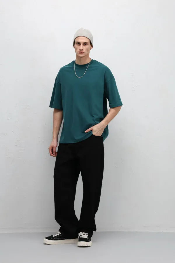 T-shirt basique oversize à col rond, bleu marine