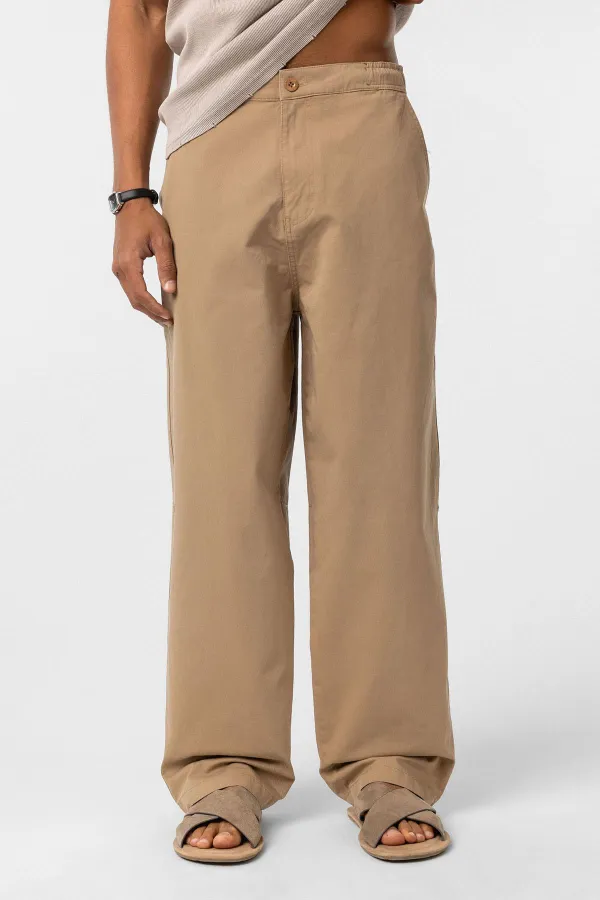 Washed Gabardine Baggy Pants in Tan