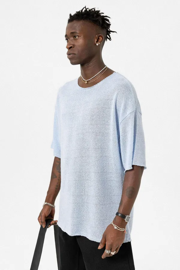 Basic Oversize Knitted T-Shirt, Baby Blue