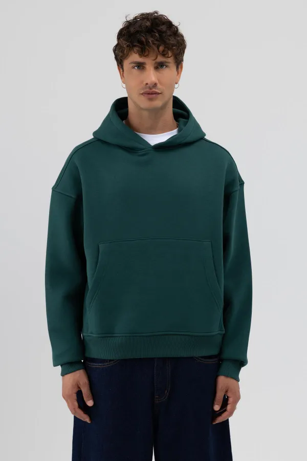 Basic Kapüşonlu Boxy Fit Sweatshirt Nefti